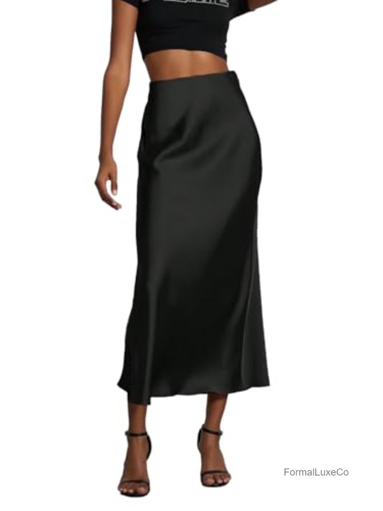 Elegant Satin Midi Skirt High Waisted Mermaid Long Skirts For Summer Fall